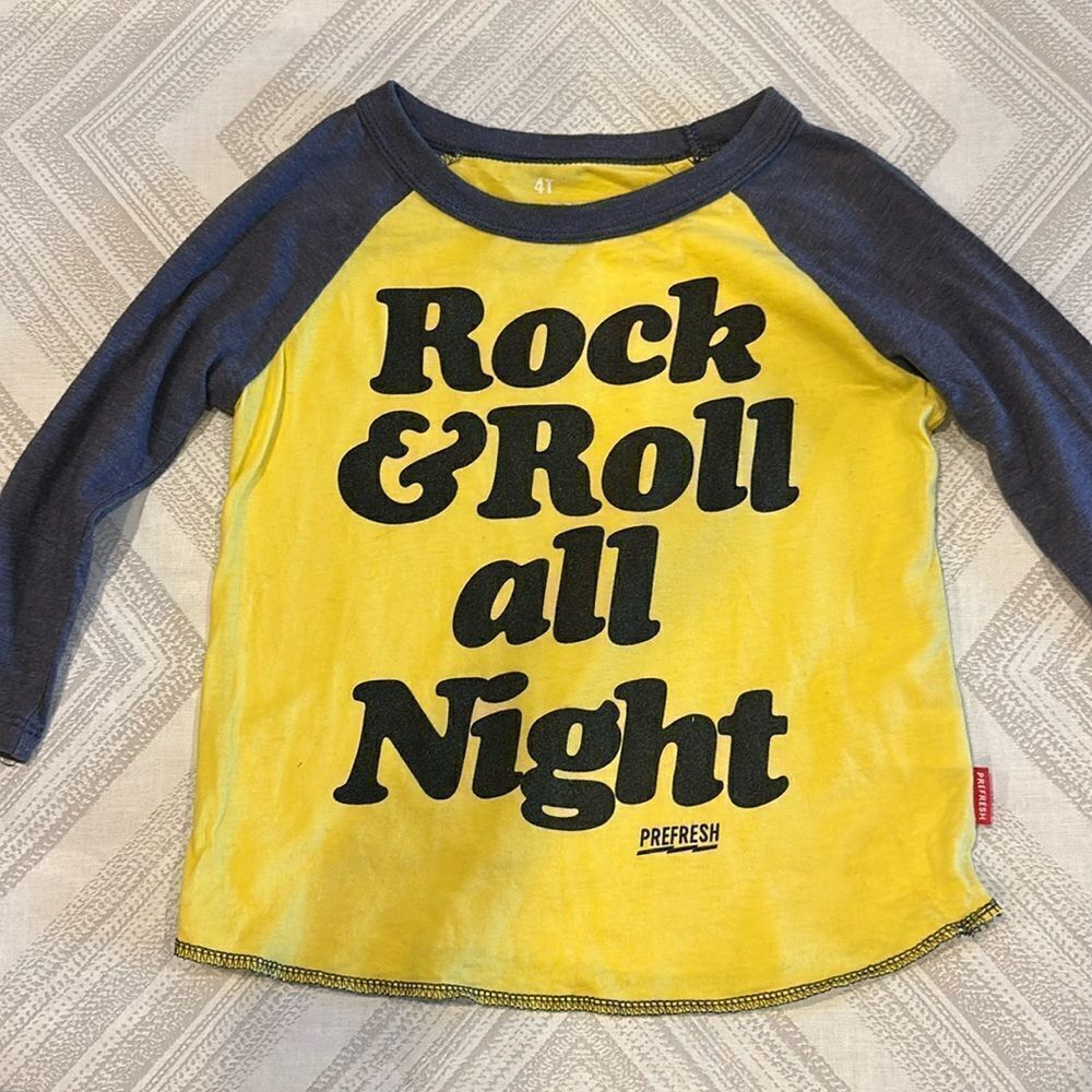 Prefresh Boys Yellow & Grey Raglan ‘Rock & Roll all Night’ Shirt - Size 4T